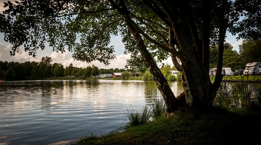 Utsikt över fiskesjön på campingområde 2.