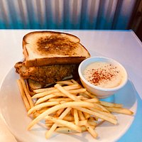 Our Chicken Fried Chicken Sandwich with fries
