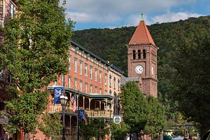 Inn at Jim Thorpe in Jim Thorpe, image may contain: Clock Tower, Tower, City, Person