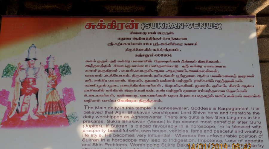 A board displayed near temple 