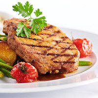 Grilled pork with green beans, roasted Grennailles & garlic mayonnaise