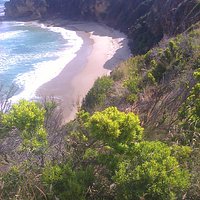 View of the Split Point Lighthouse from Land's End in Aireys Inlet. Sadly construction work has since commenced, the new building a hideous human intrusion upon this previously lovely landscape.