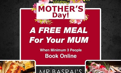 This #MothersDay treat your Beloved  mom with MrBasrai's offers. Enjoy our amazing offers now and celebrate the special day with her! Book minimum 3 people and surprise your mom with FREE MEAL! Happy Mother's Day! Come to Mr Basrai's World of Choices & Enjoy tantalizing food from best cuisines of the world! Book Now: www.MrBasrai.com