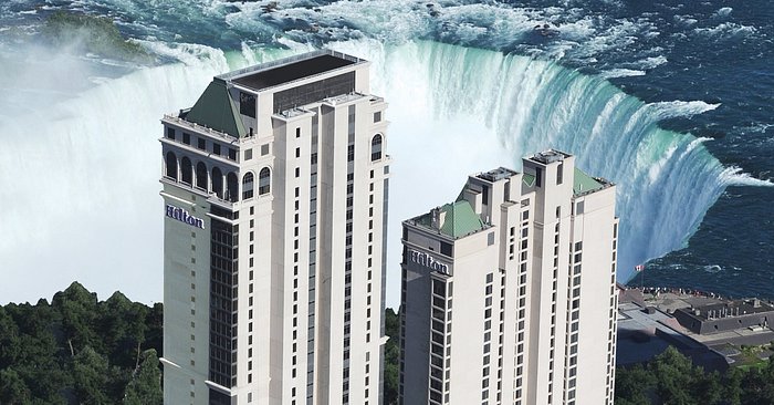 Aerial photo of Hilton Niagara Falls with Canadian Horseshoe Falls