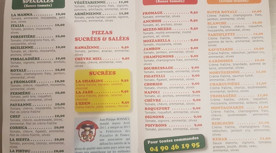 Carte de La Pizzeria La Mamma