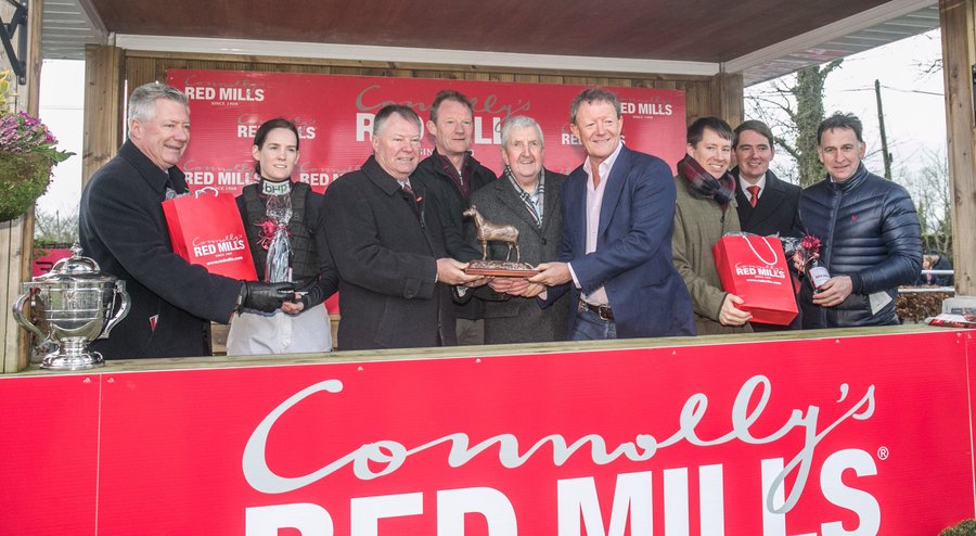 Connections of Monalee receive their prize for the Red Mills Chase 2019