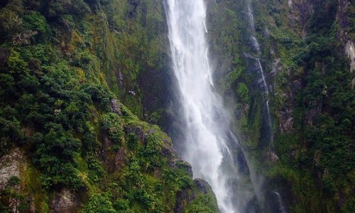 big waterfall right side Milford sound