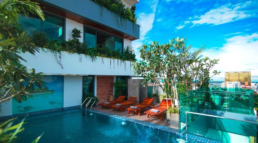 Our rooftop poolside on 14 Floors with beautiful view of Phnom Penh the Capital City of Cambodia the Kingdom of Wonder.
