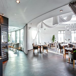 Dancing House Hotel in Prague, image may contain: Dining Room, Dining Table, Table, Restaurant