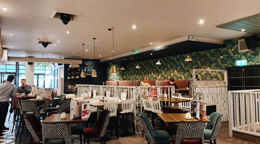 The main seating area and booths