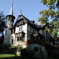 Die Villa Paulick vom Garten am Ufer des Attersees