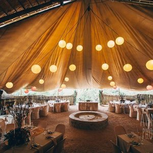The Boma reception venue features a retractable roof for starry nights or cozy comfort