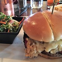 Blacksone Burger on brioche bun and Nashville syle slaw