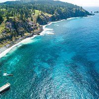 Cascade Bay drone image including Cascade Pier