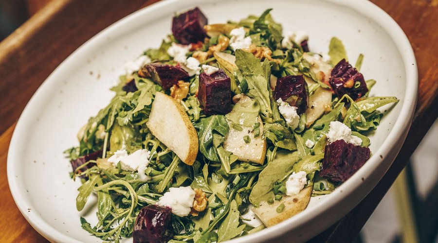 Beetroot Salad
Rocket, beetroot, walnuts, goat cheese, Asian pear, roasted shallot-balsamic dressing