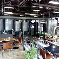 Tanks and restaurant/tap room at Antwerpse Brouw Compagnie