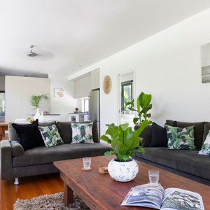 The open plan living space is light, bright and airy.