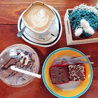 Hot Latte .. Choco Banana Frappe .. Soft Brownie