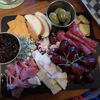 Ploughmans plate - excellent mix of fruit, bread, meat and cheese with chutney