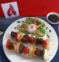 Ostrich meat skewers, marinated, tender, from ostrich farm in Nha Trang, 2 pcs. 115,000 VND (4.95 US$)