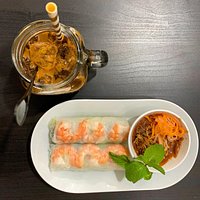prawn summer rolls & vietnamese iced coffee