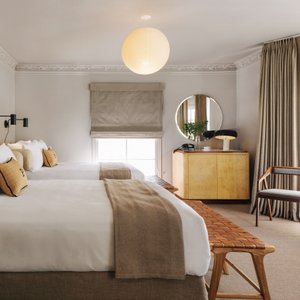 Palihotel Westwood Village in Los Angeles, image may contain: Home Decor, Couch, Furniture, Living Room