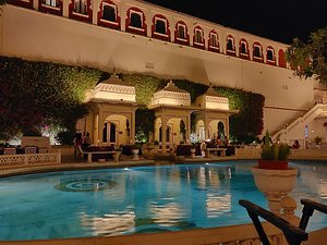 Shiv Niwas Palace in Udaipur, image may contain: Hotel, Resort, Villa, Potted Plant