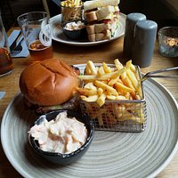 Delicious Burger and Fries
(Club Sandwich in background)