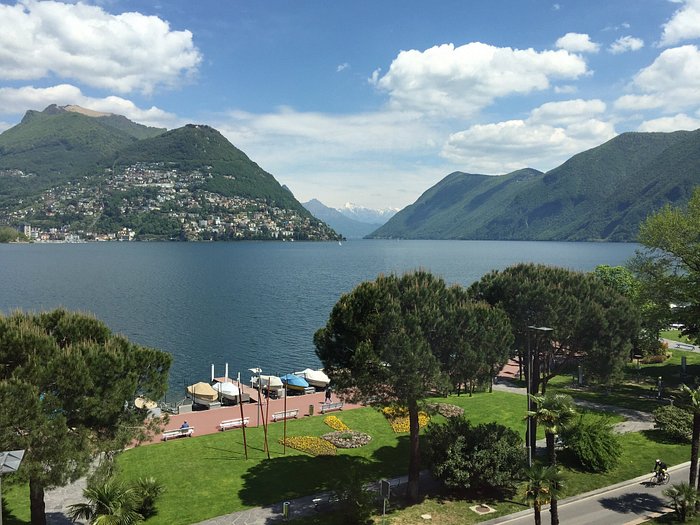 Building opposite our hotel room with attractive facade - housing Louis  Vuitton outlet. - Picture of Hotel International au Lac - Historic &  Lakeside, Lugano - Tripadvisor