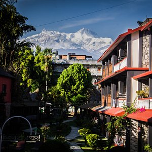 Beautiful Himalayas and hotel Building 