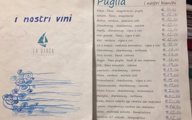 Parte della nostra carta vini