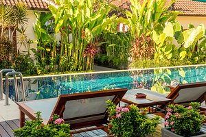 Rama Residence Petitenget Hotel in Kerobokan Kelod, image may contain: Villa, Resort, Hotel, Backyard