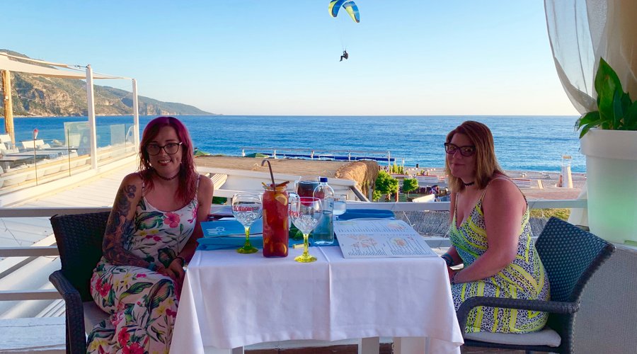 Dinner for two with a jug of pink lemonade sangria 