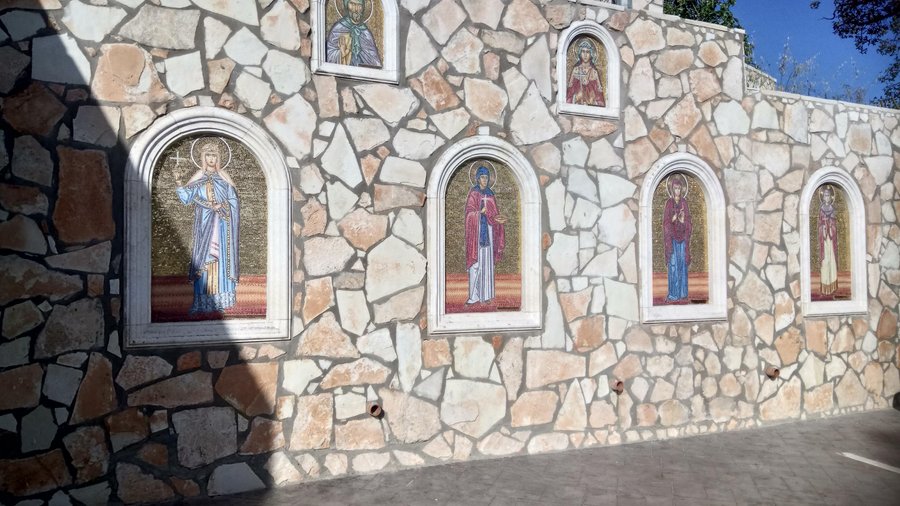 Mosaics decorating the entrance courtyard