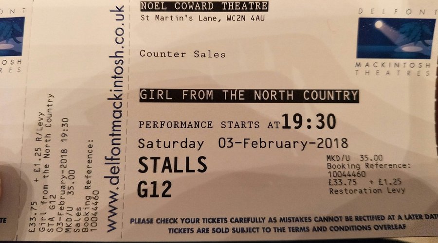 ticket of "Girl from the North Country"