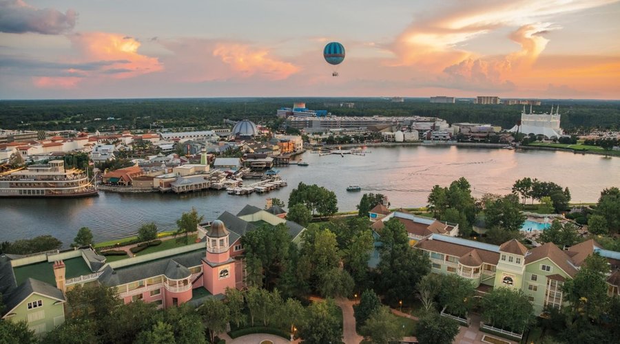 Aerial view of Disney Springs from Disney's Old Key West Resort