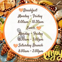 Our Breakfast & Lunch Hours. Simple breakfast through the week, but we go all out on Saturday for brunch!