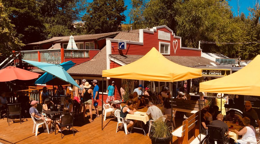 Sunday Crepe Day!  Just another sunny day with a view of the outdoor patio, across from Kalamalka Beach. 