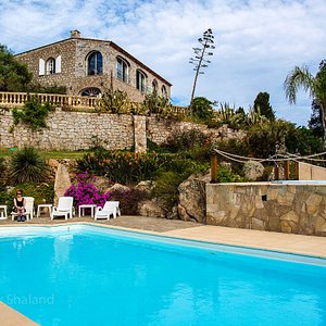 View of the Manor Russum from the swimming pool, Calvi, Corsica.