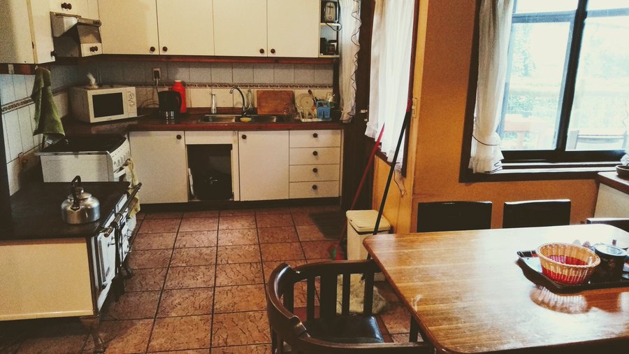 Cocina y comedor, cocina a leña y a gas, muy amplia.