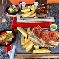 Chicken Napolitano (small size) and Beef Costillas (ribs).