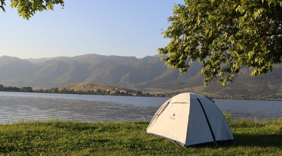 Camp tent near lake
