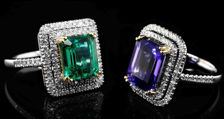 Tanzanite ring and Emerald ring with diamonds from Jack Friedman.