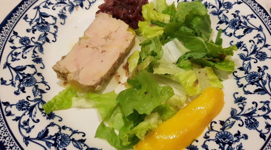 Home made Duck Foie Gras, with salad and red onion jam