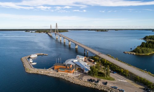 SKyview of the Kvarken World Heritage Gateway - Visitor Centre by the Replot Bridge
