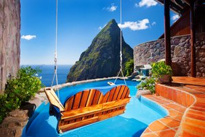 Ladera Resort in St. Lucia, image may contain: Villa, Hotel, Resort, Summer