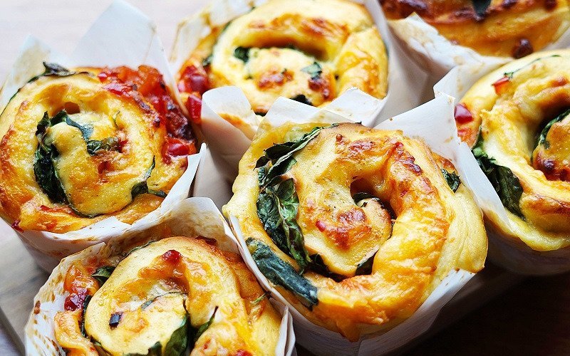 Spinach, Capsicum, Cheese Brioche. 