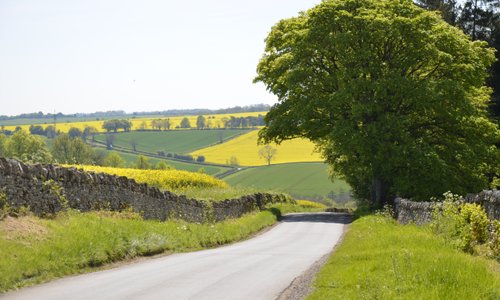 Country road in Cotswolds region near Snowshill.