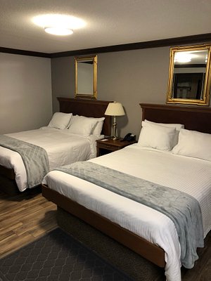 Talbot Trail Inn & Suites in Leamington, image may contain: Bed, Furniture, Lamp, Table Lamp