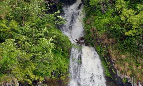 Waterfalls pour into the ocean and are visible from the boat on excursions. 